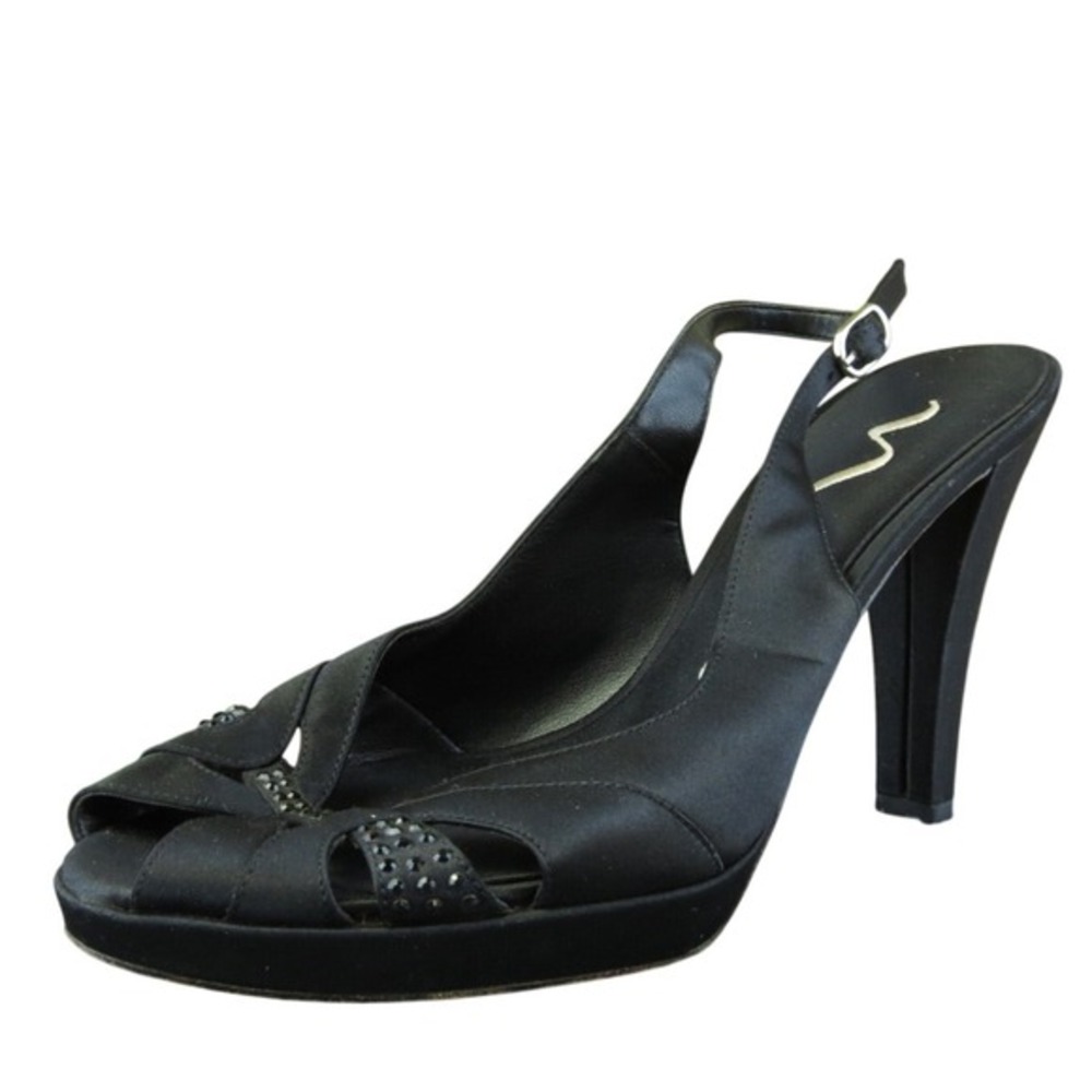 Nina Women Slingback Heel Shoes Size 8.5 Medium Black Fabric